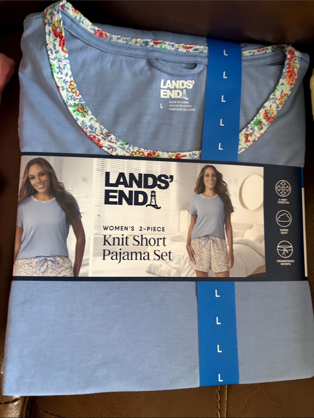 Lands' End Women's Short Sleeve Knit Pajama Sets in Yellow, Blue, Pink - Picture 4 of 8